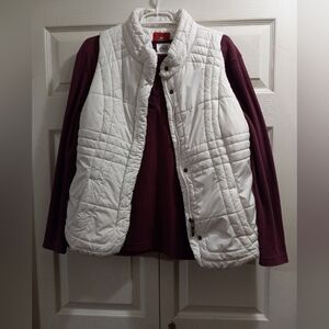 Faded Glory White Quilted Vest: L paired with Maxwell Maroon Top: L 2 pc Set